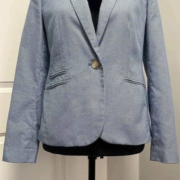 TALBOTS || women’s blue and white 100% cotton blazer size 2 - Picture 4 of 9